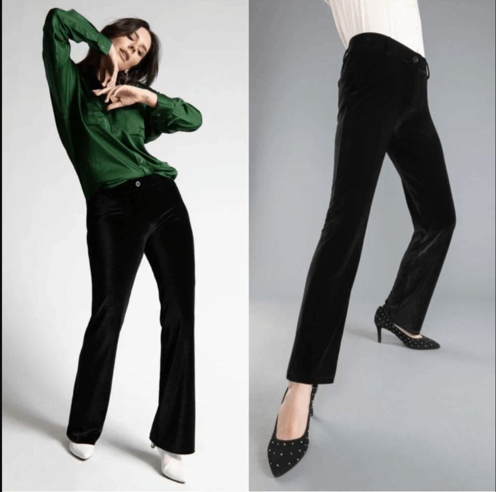 New Betabrand Black Velvet Straight Dress Pant Yoga Pants Large